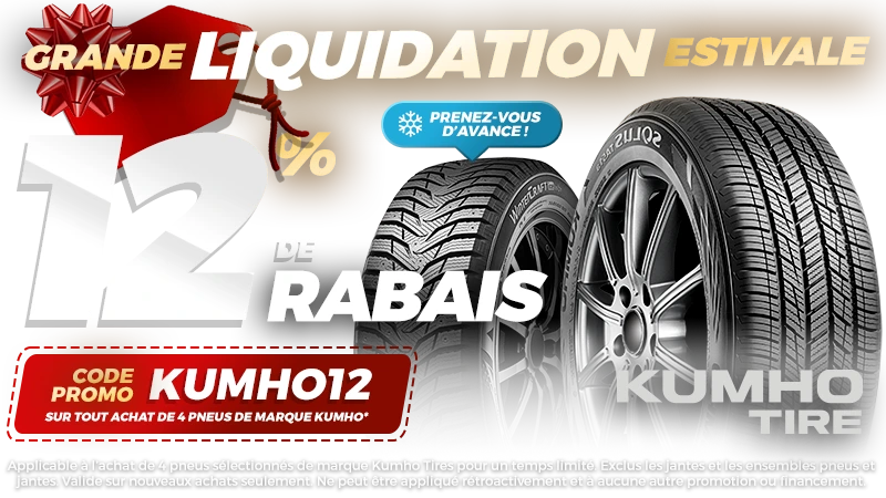 12% de rabais sur pneus de marque Kumho - code promo KUMHO12