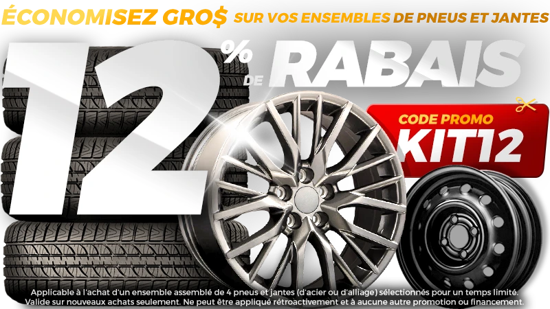 12% de rabais sur les ensembles de pneus et jantes - code promo KIT12