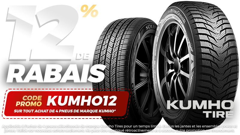 12% de rabais sur pneus de marque Kumho - code promo KUMHO12