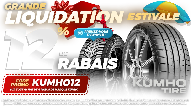 12% de rabais sur pneus de marque Kumho - code promo KUMHO12