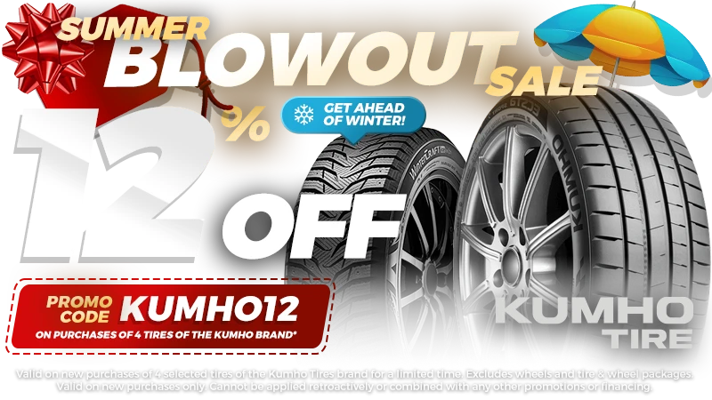 12% off Kumho brand tires - promo code KUMHO12
